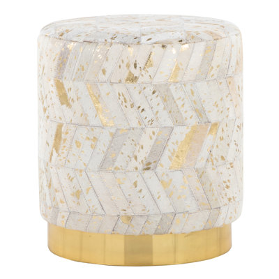 Gold Metal Base Leather With Splatter, Design, Stylish Leather, Multi - Purpose For Indoor, 250 Lbs Limit, No Assembly, 16 In Depth, Width, 18 Height And Styling, Indoor Use, Weight 16X16x18 Inches
