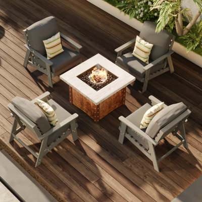 Maddilyn Square 4 - Person 34.5'' L Outdoor Conversation Set with Fire Pit
