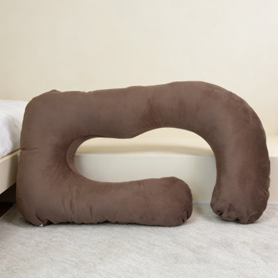 Coussin de grossesse en forme de J - Coussin de soutien de maternité pour le dos, les hanches et le ventre, café