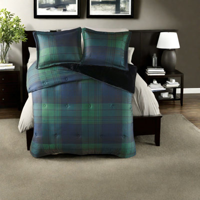 Cozy Plaid Faux Wool Bedding Set, Durable Polyester Faux Fur Reversible Design For Home