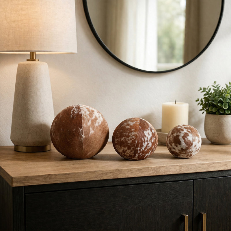 Boule décorative en peau imitant le poil pour la décoration intérieure - Décorations modernes pour le salon, le corridor et la chambre - Lot de 3, 15 cm, 12,5 cm, 10 cm