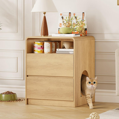 Cat Litter Box Enclosure, Hidden Litter Box Furniture With Open Shelf, Hideaway Litter Box