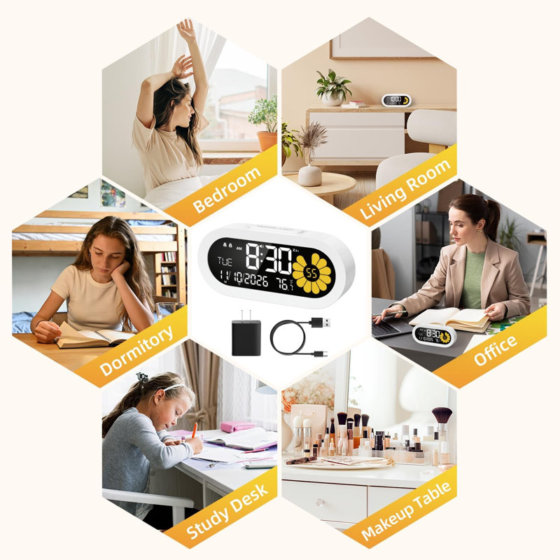 Digital Alarm Clock with Dual Alarm & Weekend Mode, Multifunctional Bedside Clock for Bedroom Office Dorm