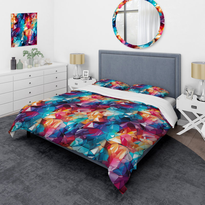 Popart Multicolor Prism Party - Ensemble de housse de couette géométrique, Housse de couette pour très grand lit et 2 très