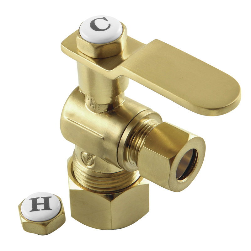 Kingston Brass Whitaker 5/8-Inch OD Comp x 3/8-Inch OD Comp Quarter-Turn Angle Stop Valve, Polished Brass