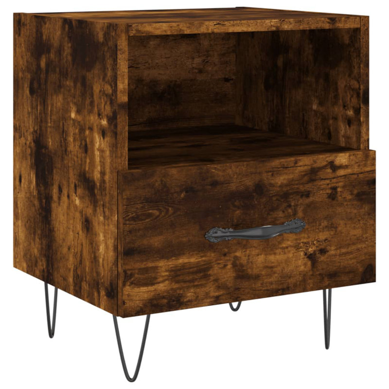 Mankin 40cm W Iron Bedside Table, Smoked Oak
