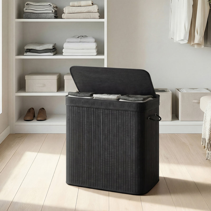 Bamboo Laundry Basket, Black, 24.4" H x 25" W x 16.7" D
