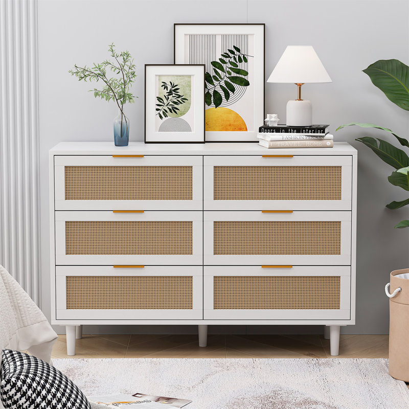 43,31 po Armoire de rangement en rotin 6 tiroirs