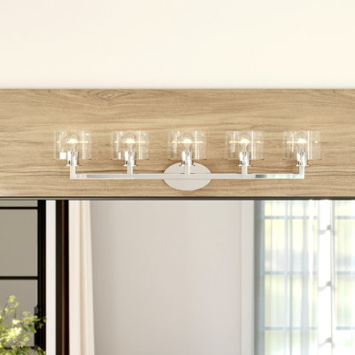 5 lumières nickel brossé. Très grande applique de coiffeuse avec verre soufflé à la bouche