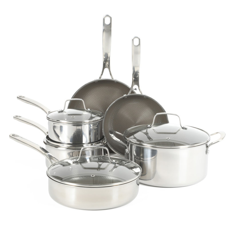 Ensemble de batterie de cuisine en acier inoxydable 3 pièces Martha Stewart Badgley Hybrid antiadhésif TriPly