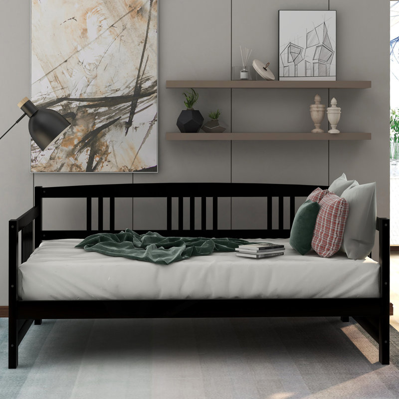 Modern Solid Wood Daybed With Three-Side Rail, Espresso