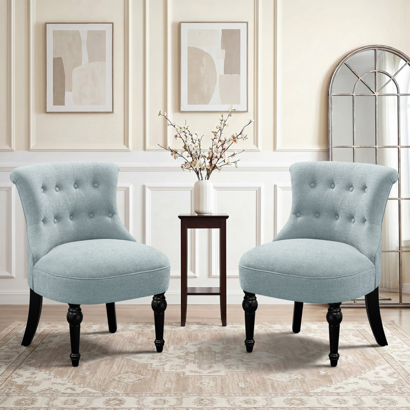 24.4 " Wide Tufted Chenille Accent Side Chair (Set of 2), Light Blue