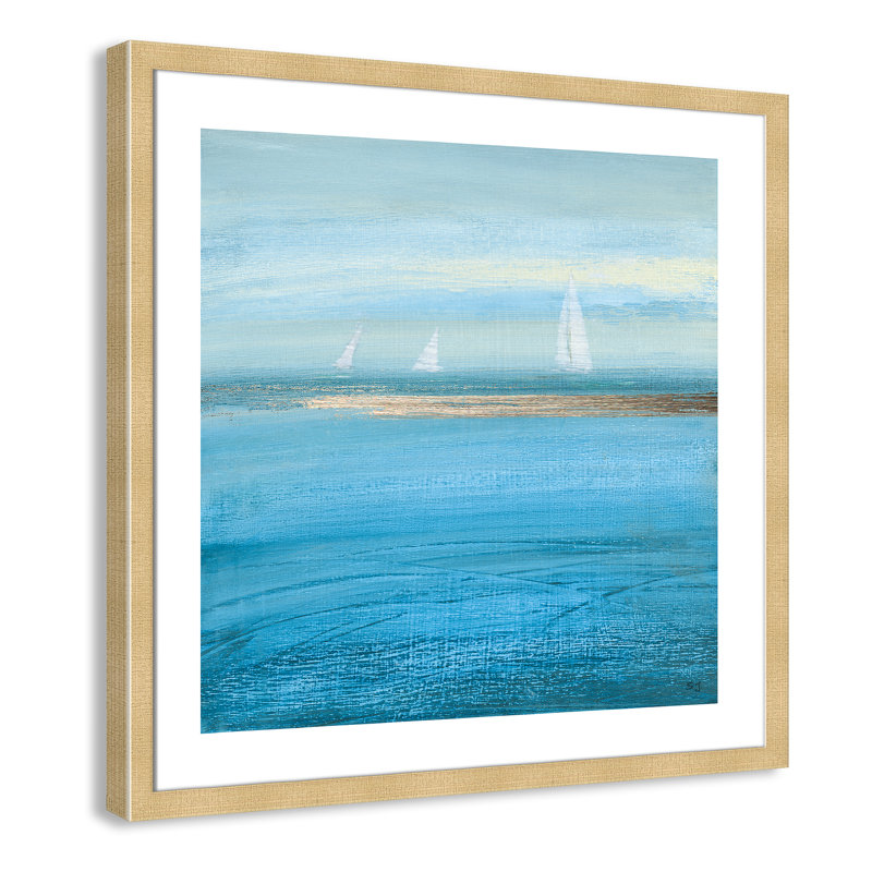 «Waiting on the Wind I» - Peinture encadrée, Encadrement champagne, H 28 po x l 28 po x P 2 po
