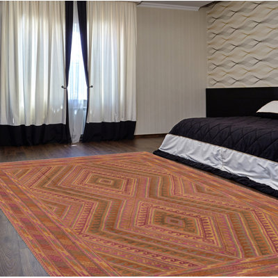Tapis mauve noué à la main de conception unique 6 pi 7 po x 8 pi 9 po Jobbe