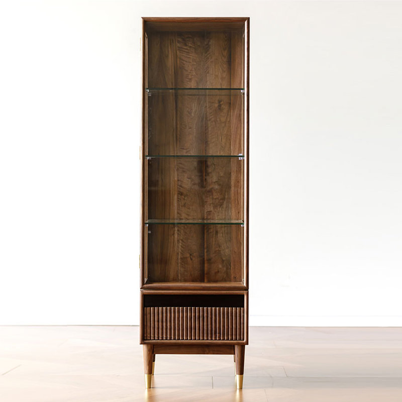 Vitrine Mid-Century en noyer, tablettes en verre