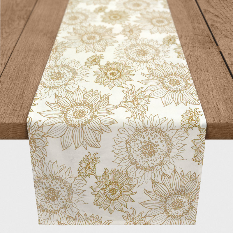 Ayonitemi Rectangular Floral Table Runner, 72" x 16", Gold/White