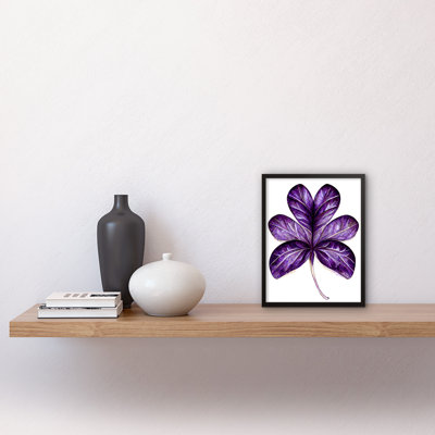 Purple On White Six Clover Simple Leaf - Single Picture Frame Print
