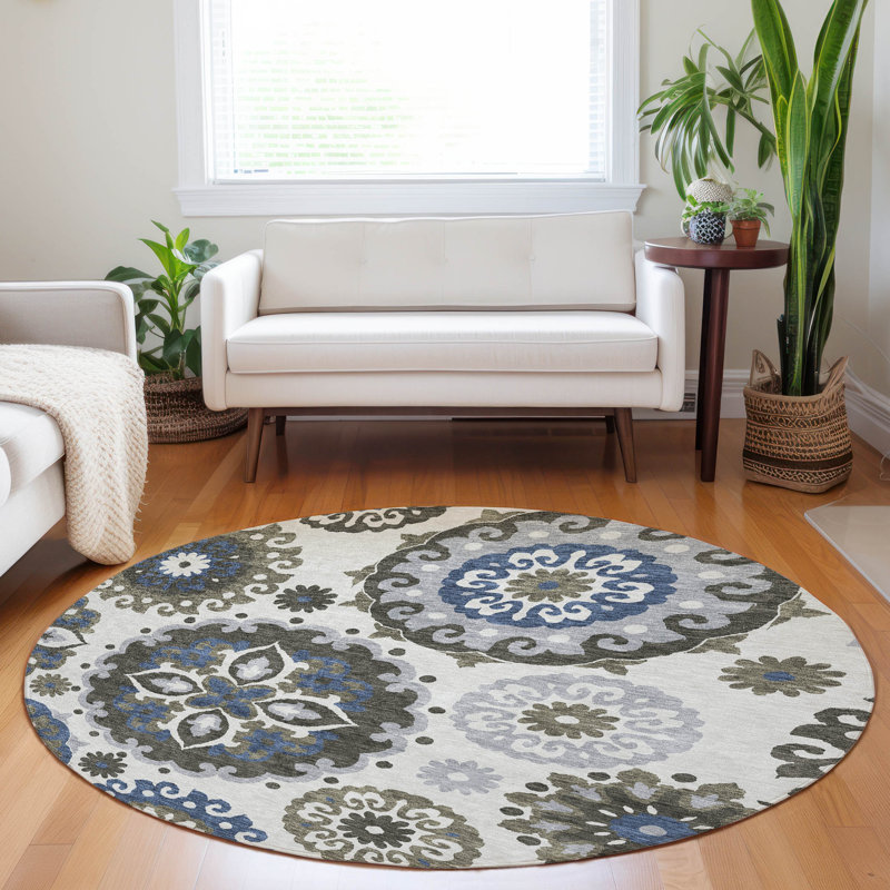 Premium Machine Washable Prisco Pewter Rug, Round 8'