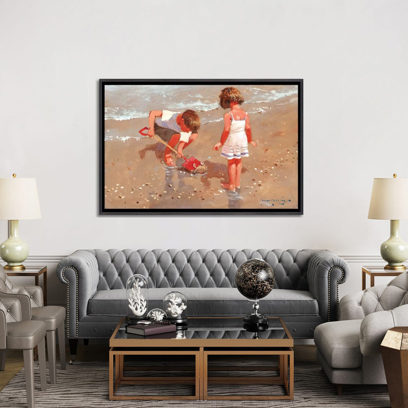 «Shellseekers» par John Haskins - reproduction d'art, H 18 po x l 26 po x P 1,5 po, Toile avec cadre noir patiné
