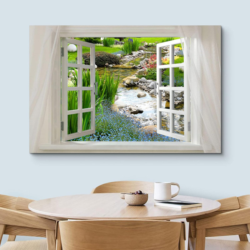 «Glimpse Into Beuatiful Clear Spring And Flowers Open Window» sur toile, H 32 po x l 48 po
