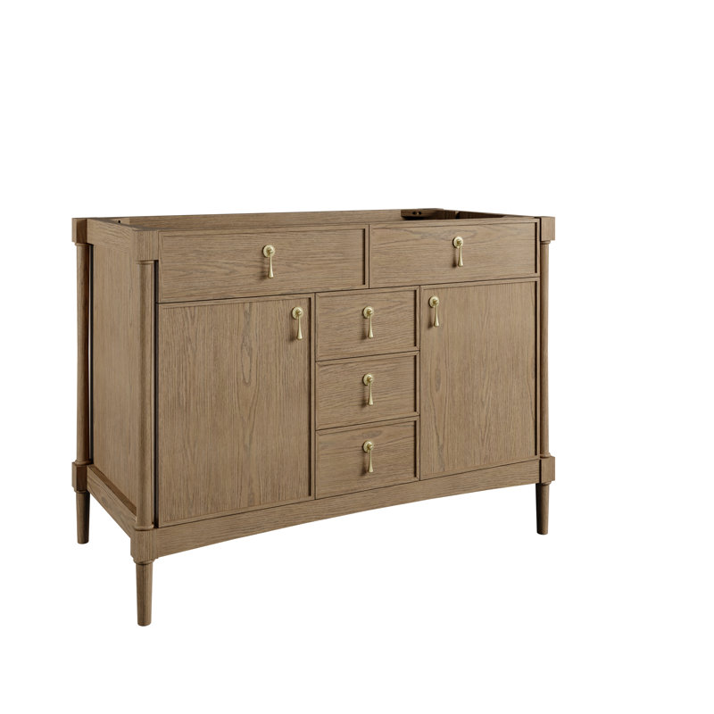 Kinnsden 48" W Single Vanity, Siberian Silestone, 8" Widespread, Weathered Oak