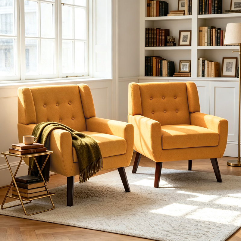 Fauteuil Davey, Mélange de lin orange