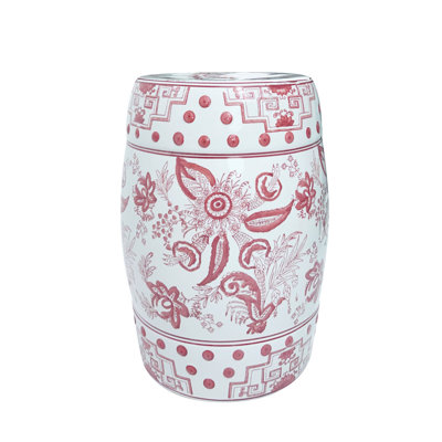 Flower patterned circular ceramic stool
