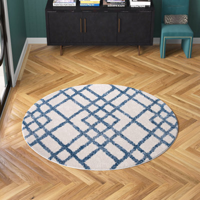 Rivka Geometric Ivory/Blue Area Rug
