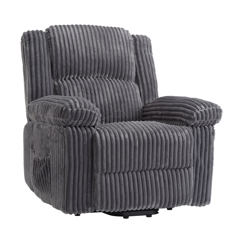 Corduroy Recliner Chair, Manual Recliner Sofa with Handle, Pillow Top Arms, Thick Padding, Side Pocket, Gray