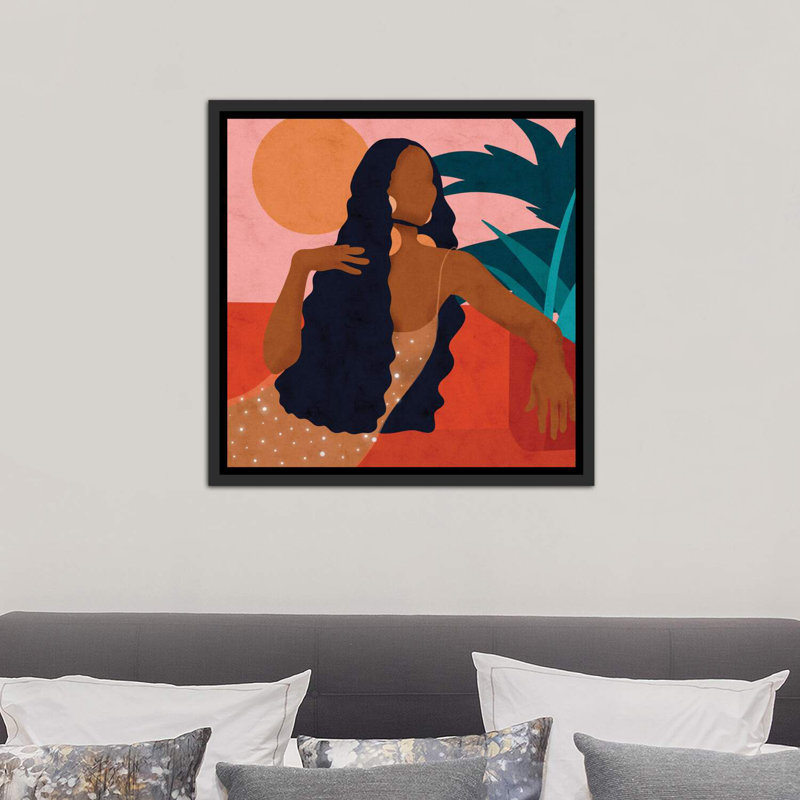 «Taraji» - Impression encadrée sur papier, Toile avec cadre noir patiné, H 26 po x l 26 po x P 1,5 po