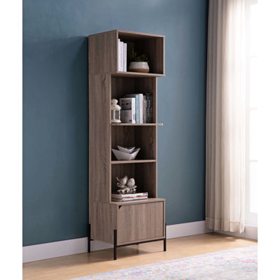 Armoire de rangement Bakers pour taupe foncé, quatre tablettes ouvertes et une porte de rangement taupe à l'unité - Présentoir 4 tablettes, 1 poignée pour micro-ondes jusqu'à 20 po x P 14 po, petit appareil, poids maximal de 10 lb