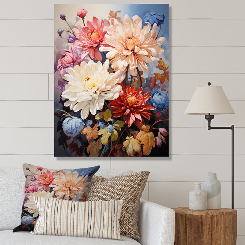 Yesmi Chrysanthemums Vibrant Collage IV, H 40 po x l 30 po x P 1,5 po, Toile tendue