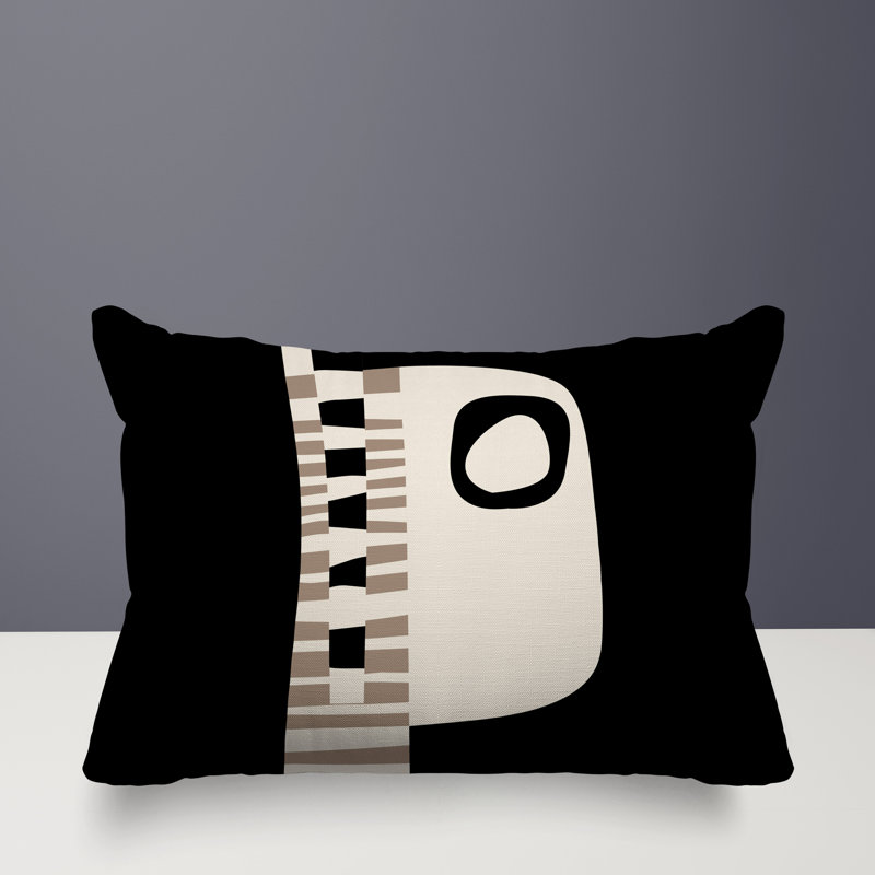 Oreiller rectangulaire réversible intérieur / extérieur Rikka, Noir / blanc cassé, H 14 po x l 20 po
