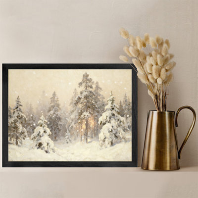 Black Framed Vintage Christmas and Winter Natural Scenery Wall Art Realistic Snow Scene Oil Painting Style Framed Prints