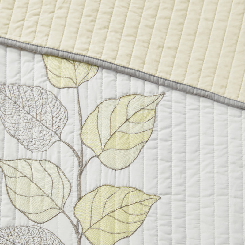 Ensemble de courtepointe brodée 6 pièces avec coussins décoratifs, Jaune / Blanc