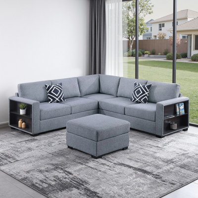 Canapé modulaire modulaire 4 pièces avec tablettes intégrées et repose-pieds cocktail