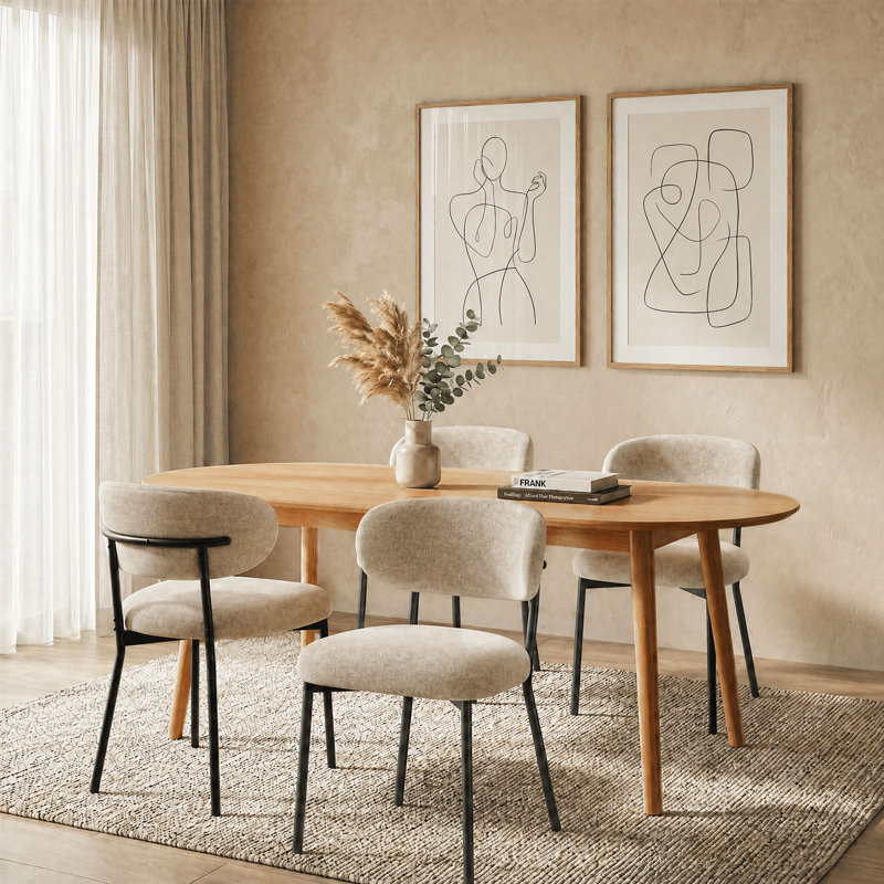 Modern Upholstered Dining Chair, Metal Legs, 4P, Camel Fabric
