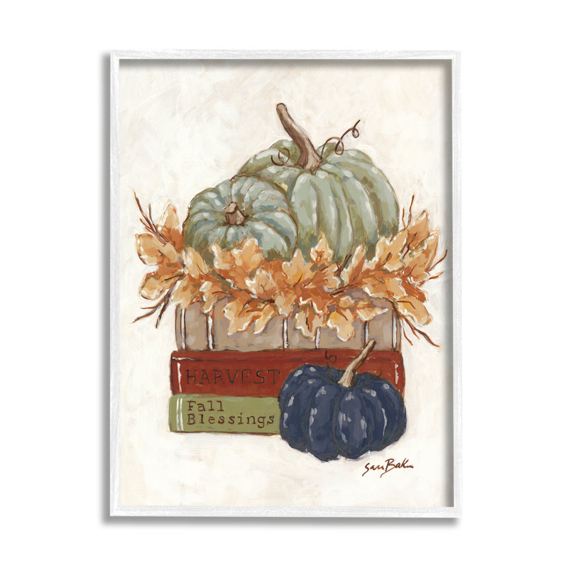 «Fall Blessings Pumpkins» encadré sur bois par Sara Baker, peinture, H 14 po x l 11 po x P 1,5 po
