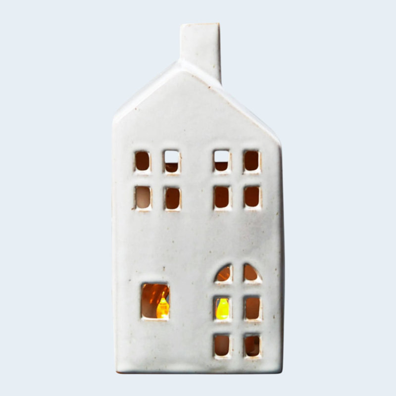 Ceramic house tealight with reactive glaze 10.3x6.9x20.8cm
