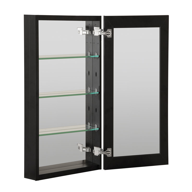 Armoire à pharmacie encastrée ou à fixation en surface avec 1 porte et 3 tablettes réglables, Noir