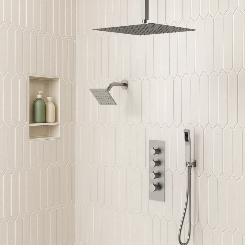 Système de robinet de douche thermostatique, pomme de douche à double effet de pluie haute pression au plafond avec valve brute