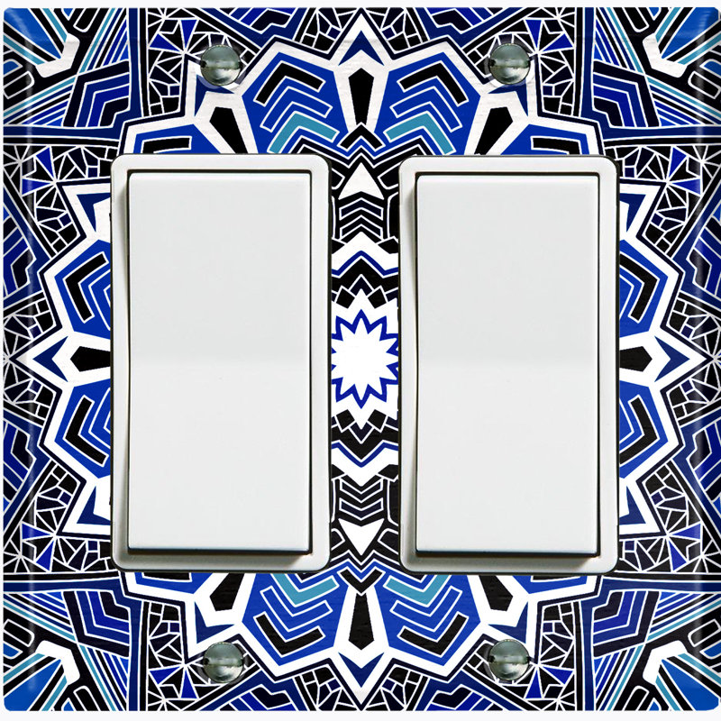 Patterned 2 - Gang Rocker Standard Wall Plate, Black Blue