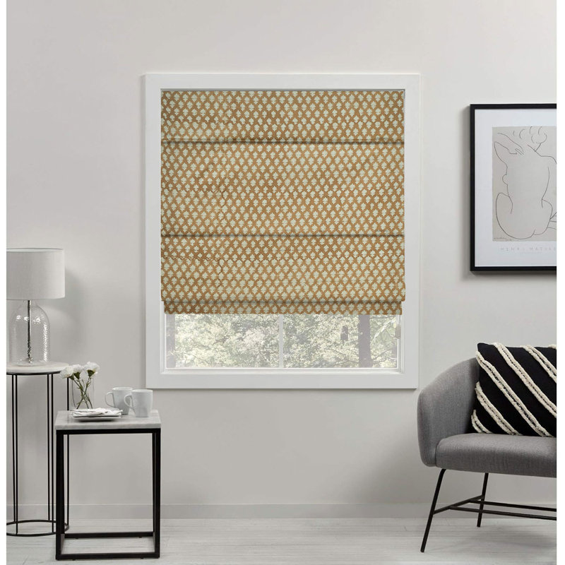 Fabdivine Brown 100% Blackout Pure Linen Roman Shade or Blinds Hand Block Print Floral Perfect for Window Treatment, French Doors, Living or Bedroom, Kitchen, and Hall, Elegant, Tarz