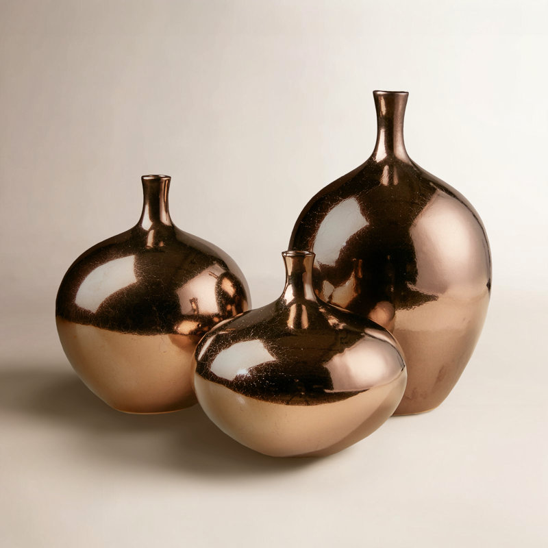 Ensemble de 3 vases en céramique Ansen, Bronze