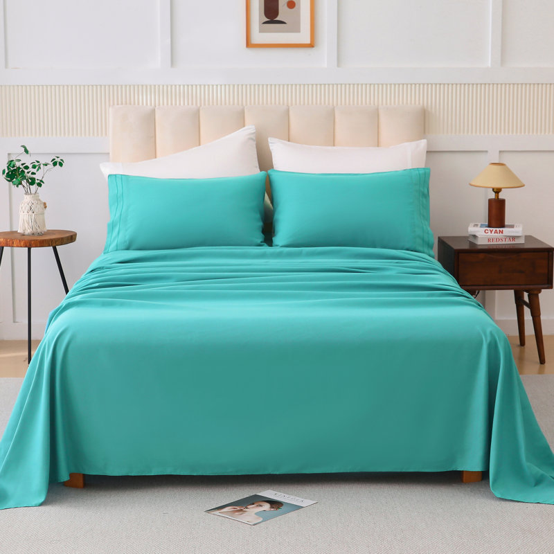 Solid Color 4-Piece Bed Sheet Set With Ultra-Fine Fiber Suitable For Family Bedrooms, Queen Sheet Set with 2 Pillowcases