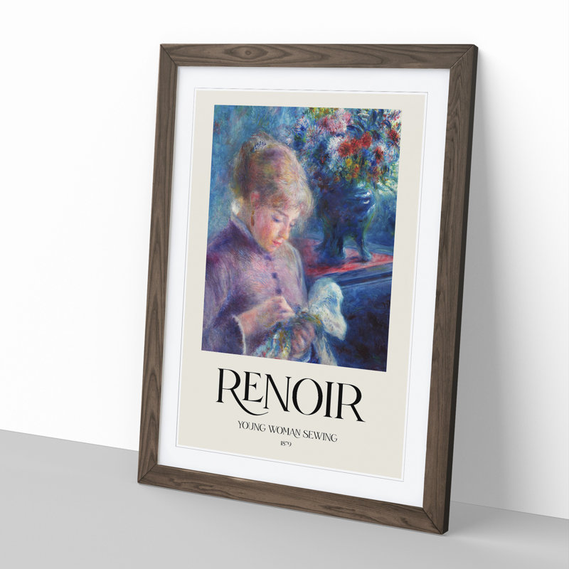 Young Woman Sewing by Pierre-Auguste Renoir - Picture Frame Painting, 65cm H x 48cm W x 2cm D, Walnut Framed