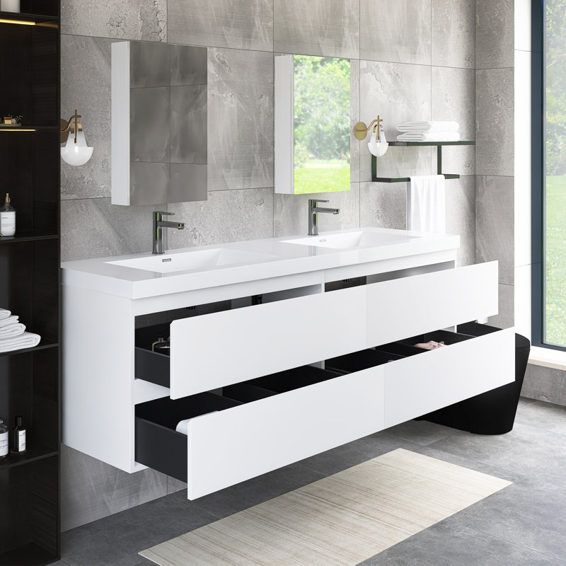 Meuble-lavabo flottant avec lavabo, Blanc