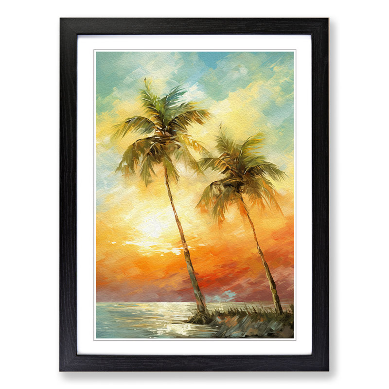 Palm Tree Impressionism - Single Picture Frame Print on Wood, Black Framed, 64cm H x 46cm W x 2" D