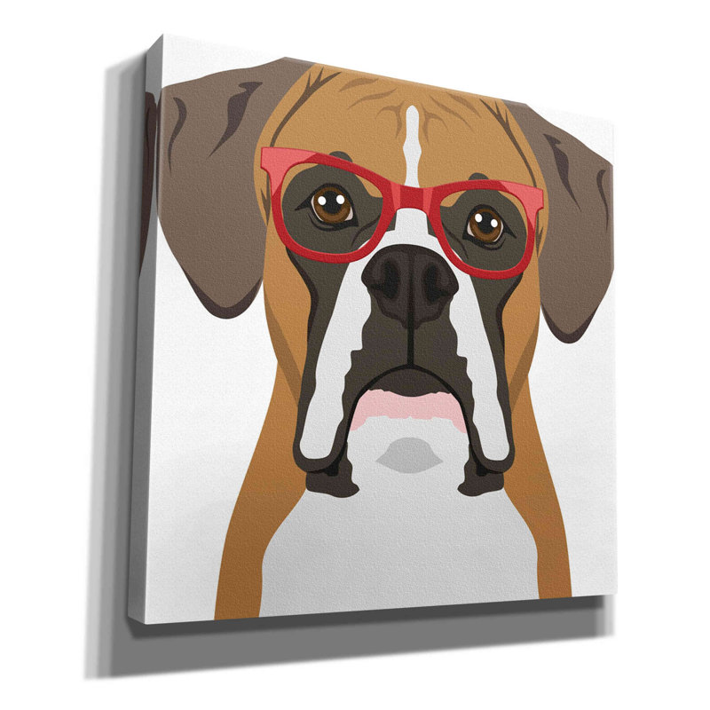 «Boxer Wearing Hipster Glasses» par Furbaby Affiliates, art mural sur toile, H 12 po x l 12 po