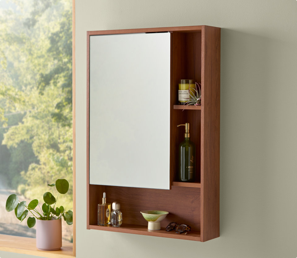 Mirror cabinet with open shelves.